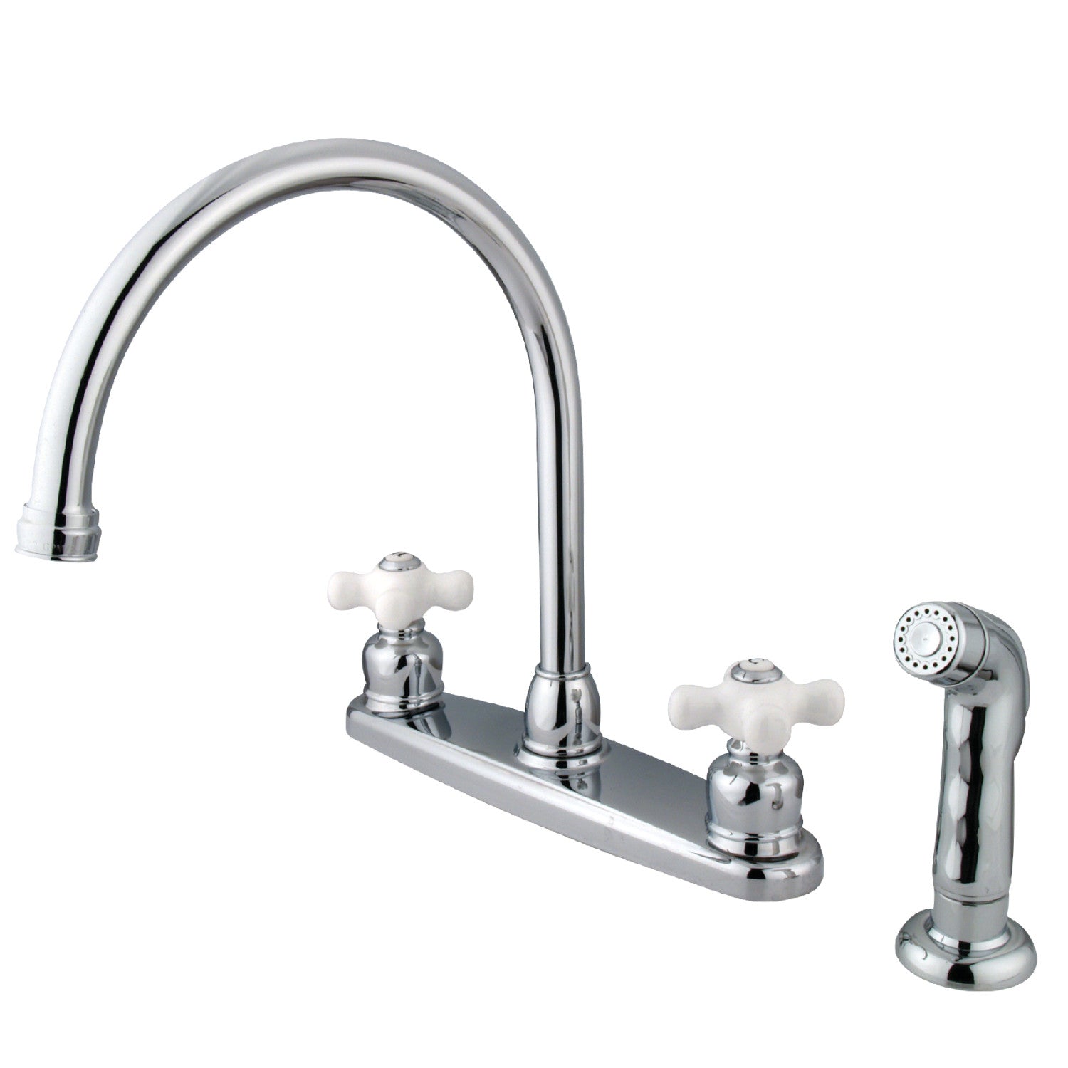 Kingston Heirloom KB721PXSP - Vintage Two-Handle 4-Hole 8" Centerset Kitchen Faucet with Side Sprayer, Polished Chrome — image 1